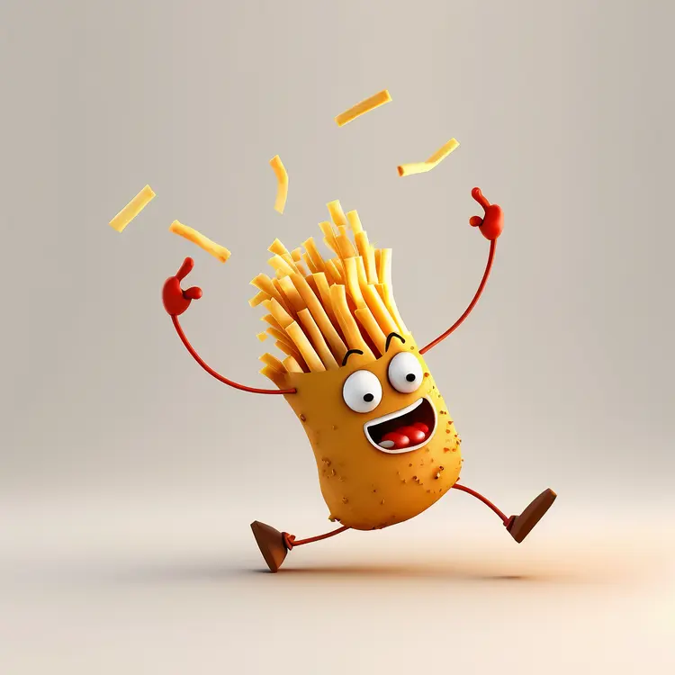 Happy French Fries Cartoon Character