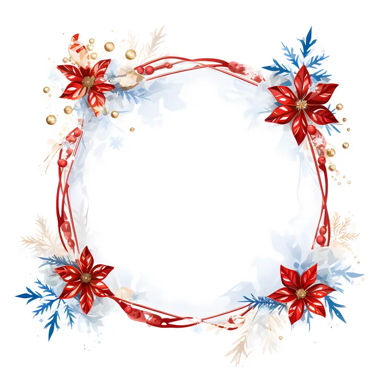 Red and Blue Floral Square Frame for Holiday Decoration