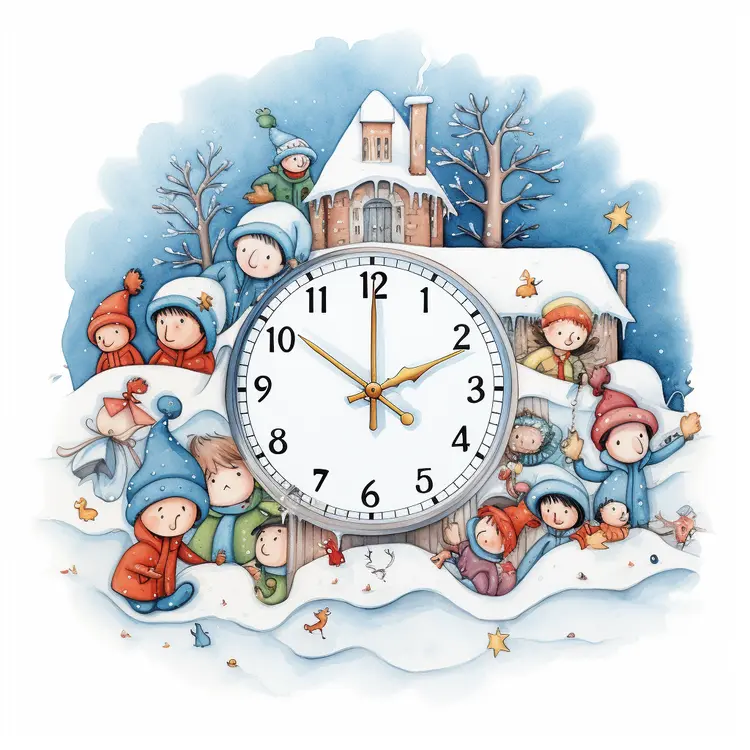 Children Playing in Snow Clock