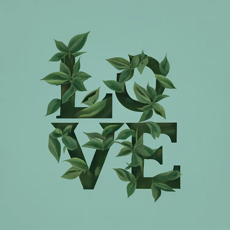Green Leaves LOVE Typography
