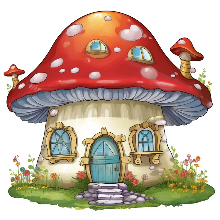 Adorable Mushroom House with Blue Door
