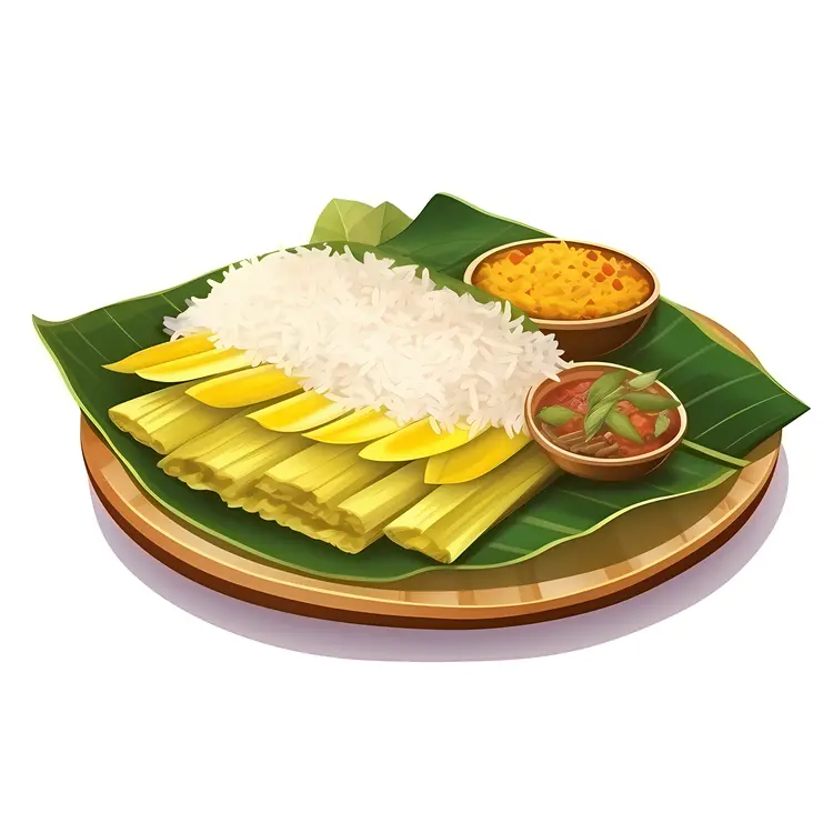 Traditional Rice and Curry with Banana Leaf