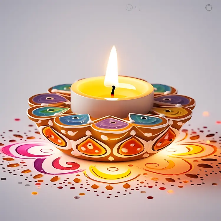 Colorful Diya Lamp with Intricate Design