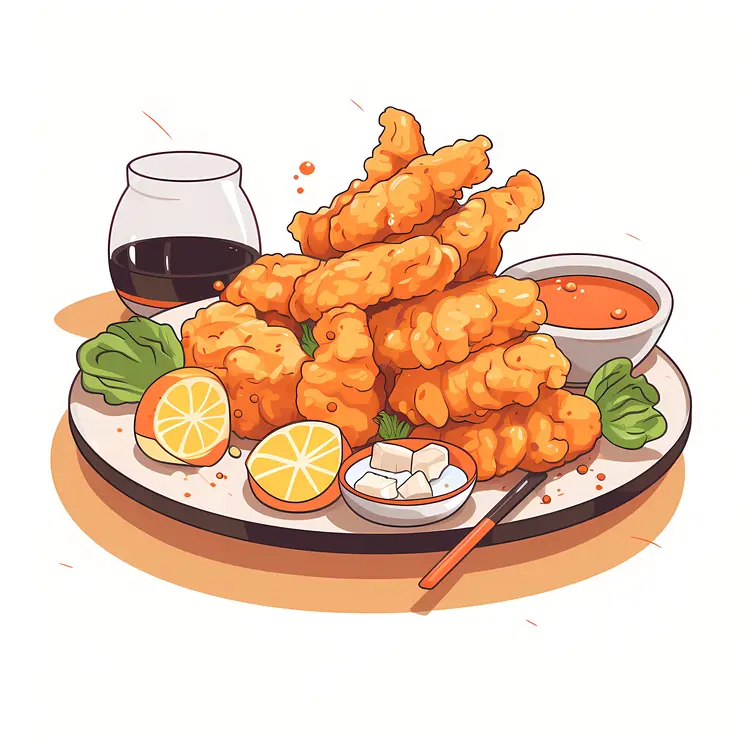 Crispy Fried Food with Lemon and Sauce