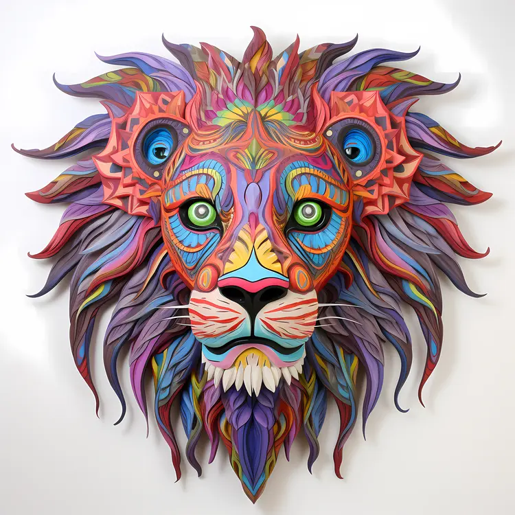 Colorful Lion with Green Eyes