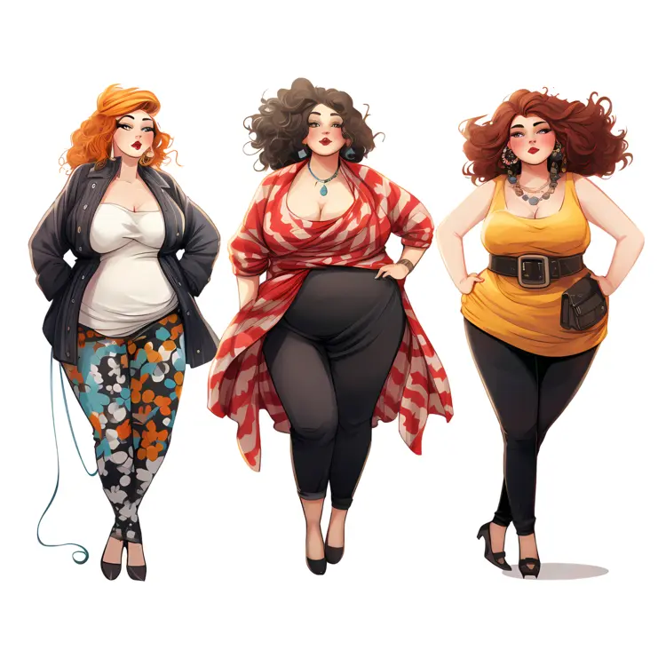 Stylish Plus-Size Women in Different Outfits