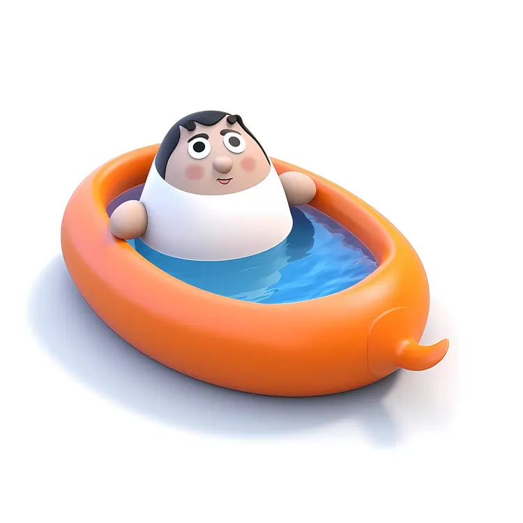 Cartoon Character in an Inflatable Boat
