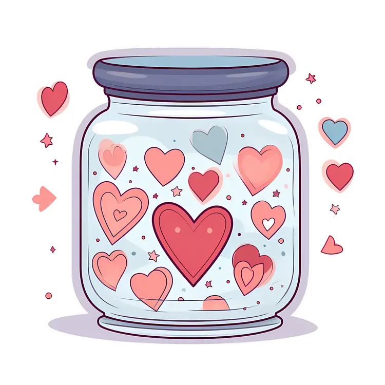 Cute Heart Jar with Red and Pink Hearts