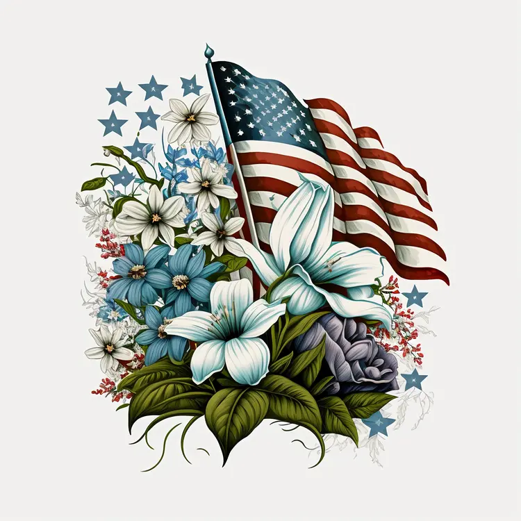 Beautiful Floral Arrangement with American Flag for Patriotic Holidays