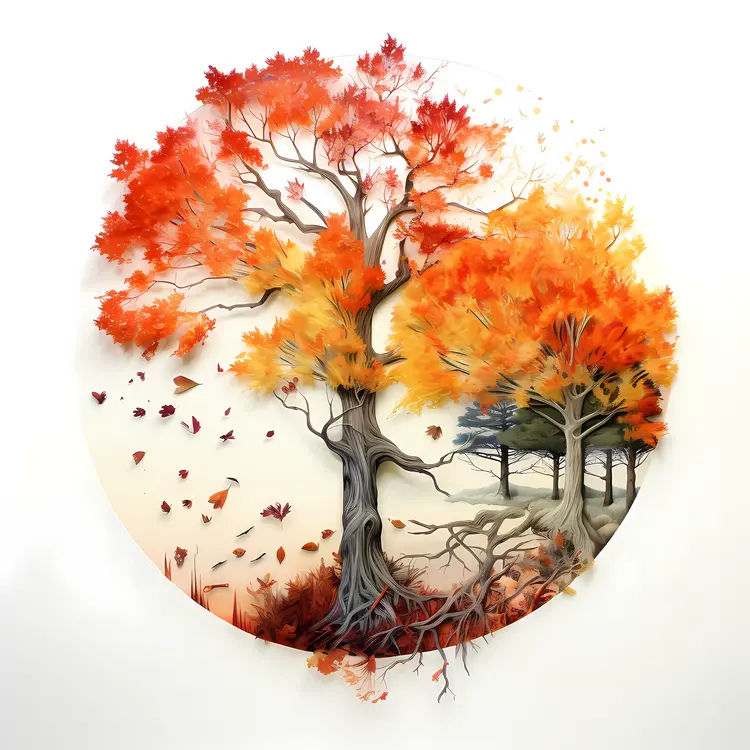 Autumn Tree with Branches and Leaves
