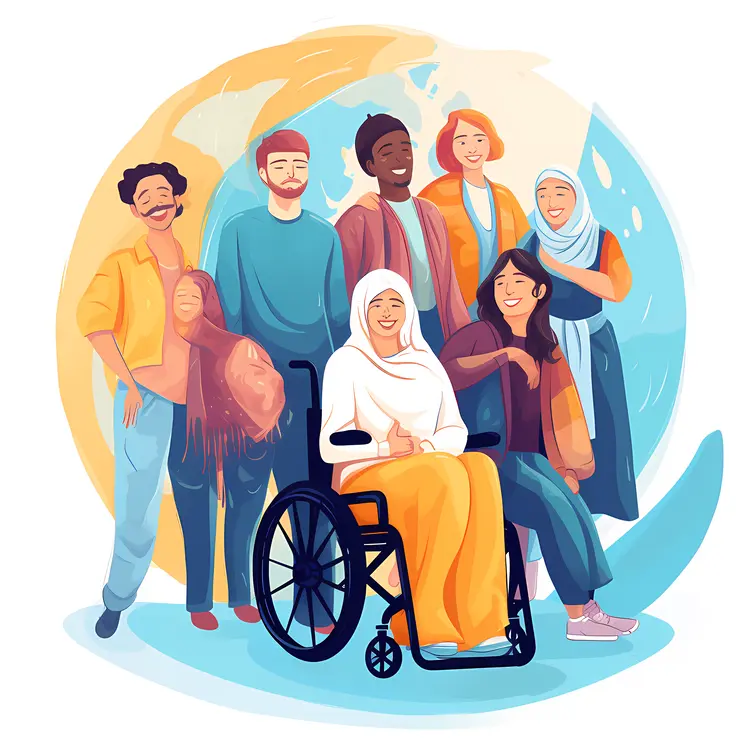 Diverse Group of People with Person in Wheelchair