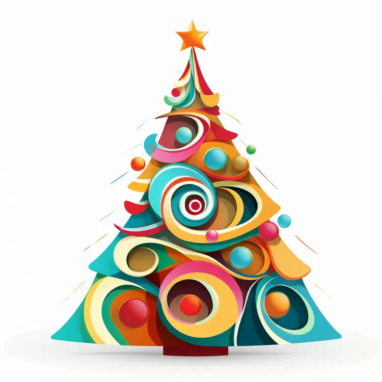 Colorful Christmas Tree with Star and Ornaments