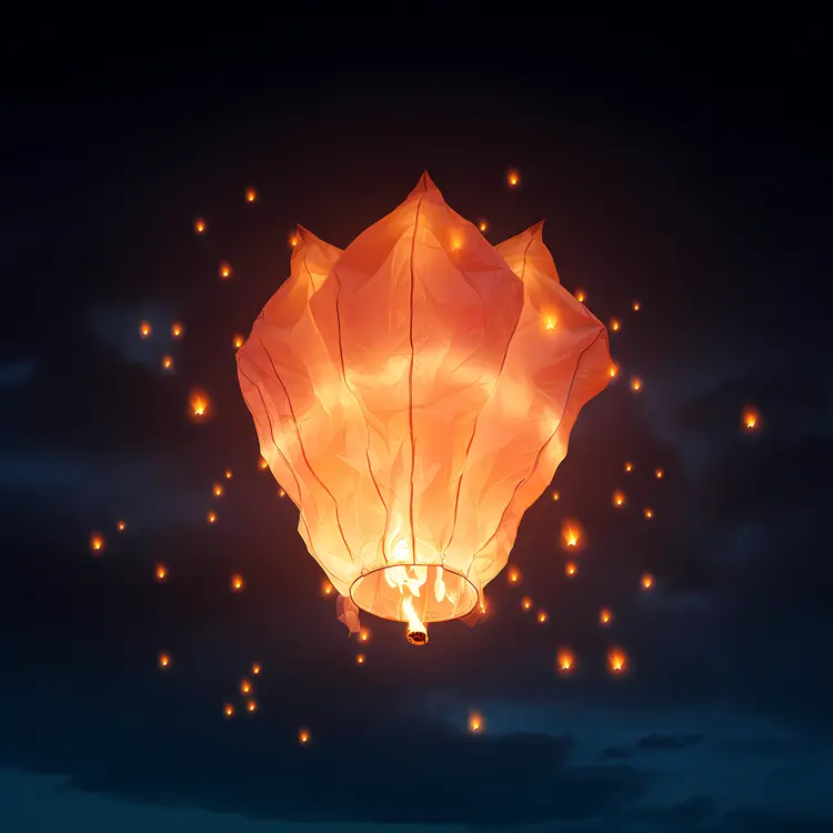 Glowing Sky Lantern at Night