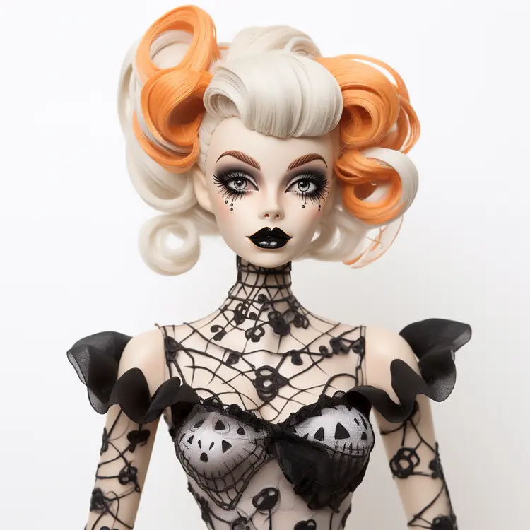 Spooky Halloween Doll with Orange and Black Costume