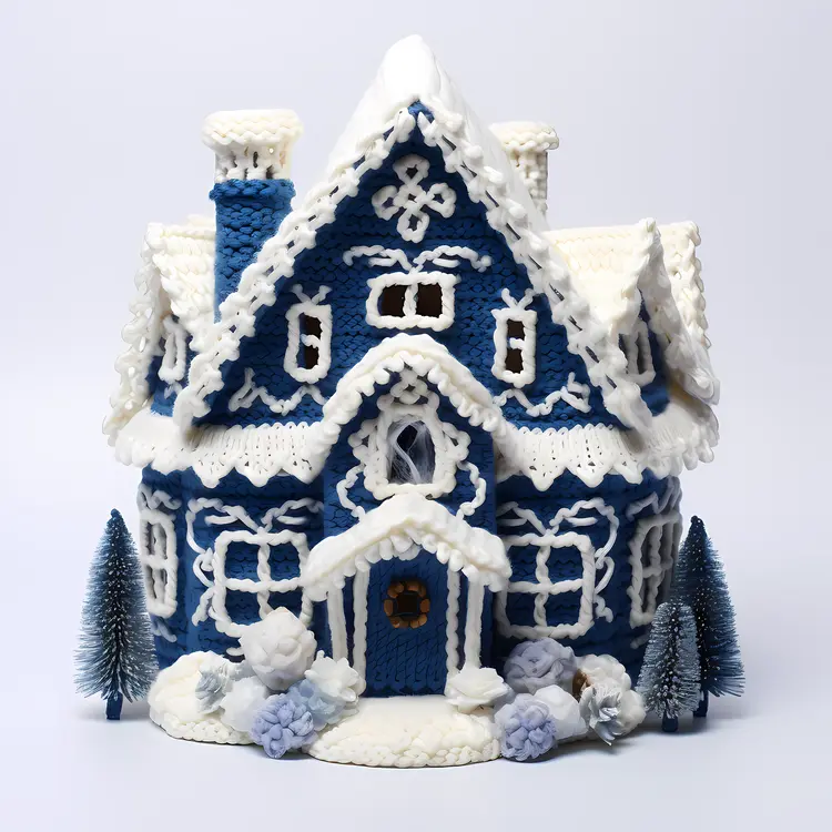 Blue and White Gingerbread House
