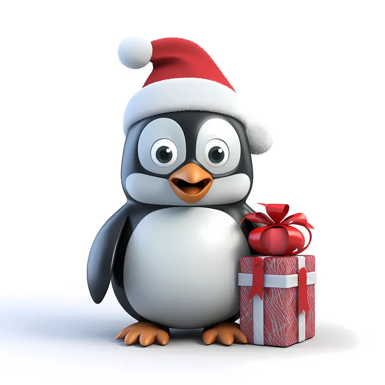 Festive Penguin with Gift