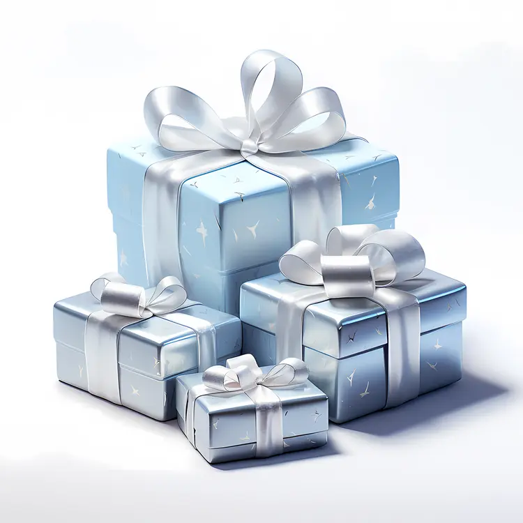 Blue Gift Boxes with White Ribbons