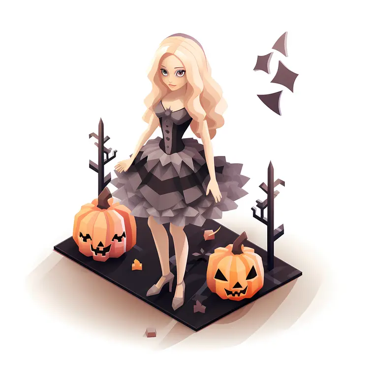 Halloween Girl with Pumpkins
