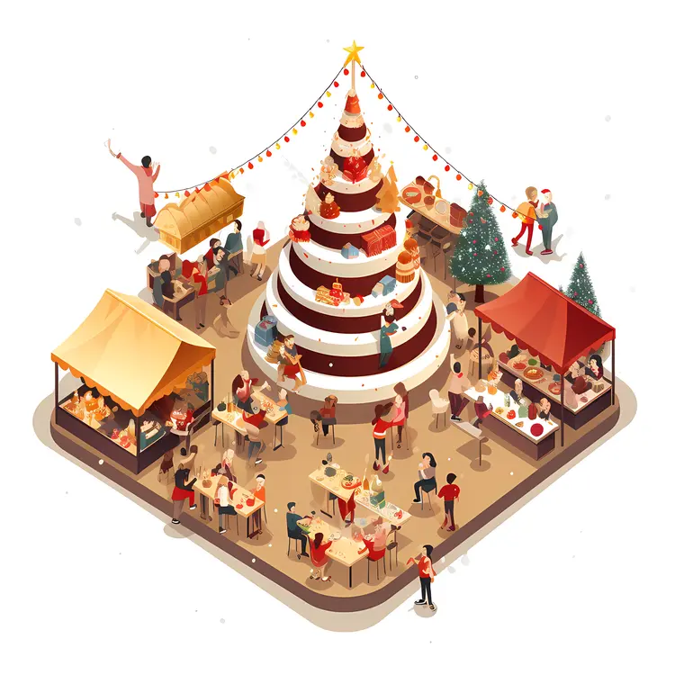Christmas Market with Stalls and Decorations