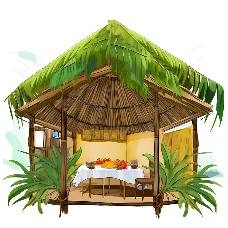 Tropical Hut with Thatched Roof