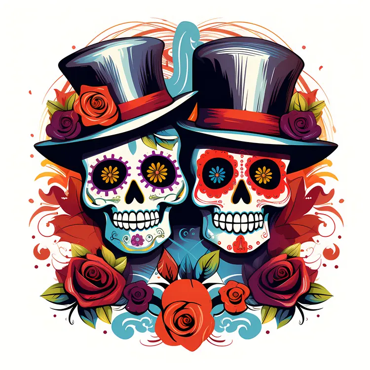 Skeletons with Top Hats for Day of the Dead