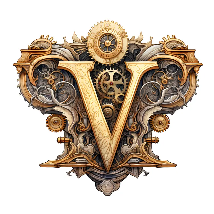 Steampunk Letter V with Gears