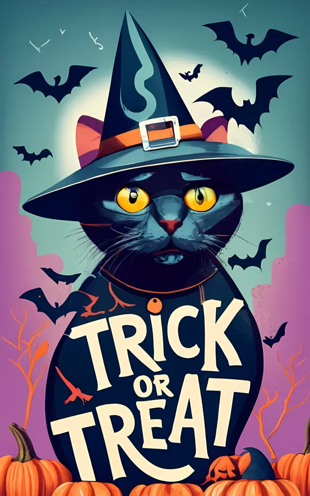 Black Cat in Witch Hat for Halloween