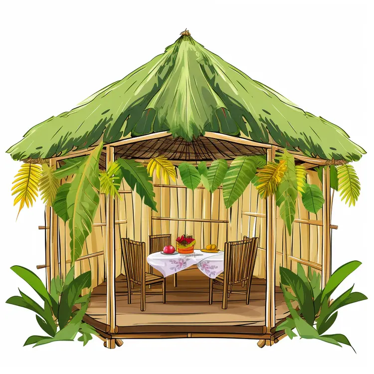 Tropical Bamboo Hut with Dining Setup