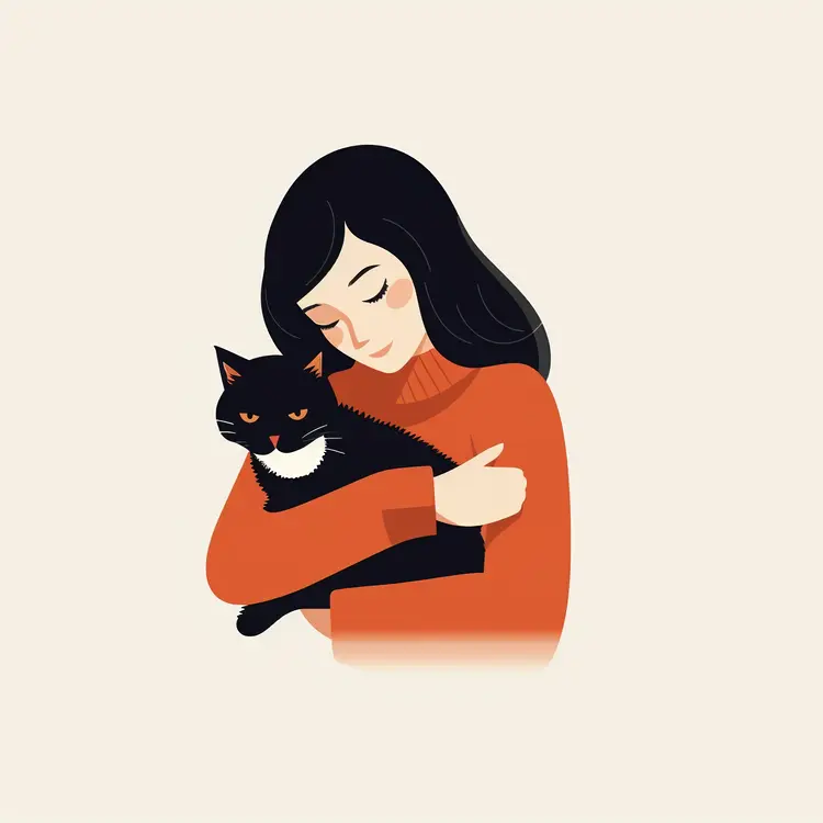 Woman Hugging Black Cat in Cozy Setting