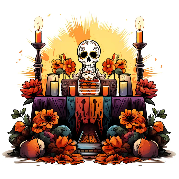 Day of the Dead Altar with Skull and Candles