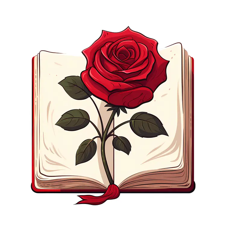 Beautiful Red Rose on Open Book for Valentine's Day