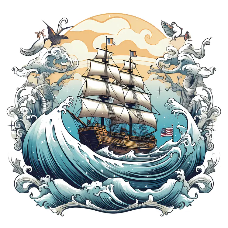 Ship Battling the Waves