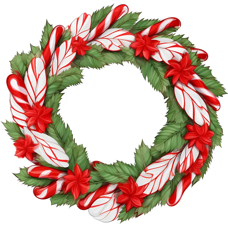 Festive Christmas Wreath with Candy Canes and Holly