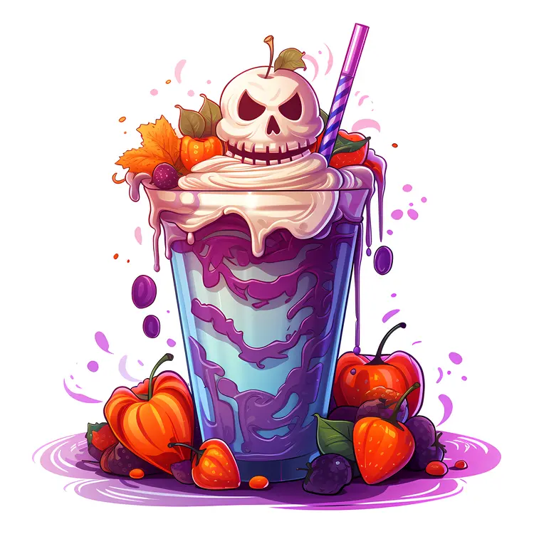 Purple Halloween Milkshake with Skull and Pumpkins
