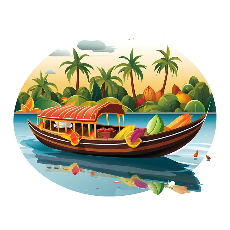 Colorful Boat with Autumn Leaves