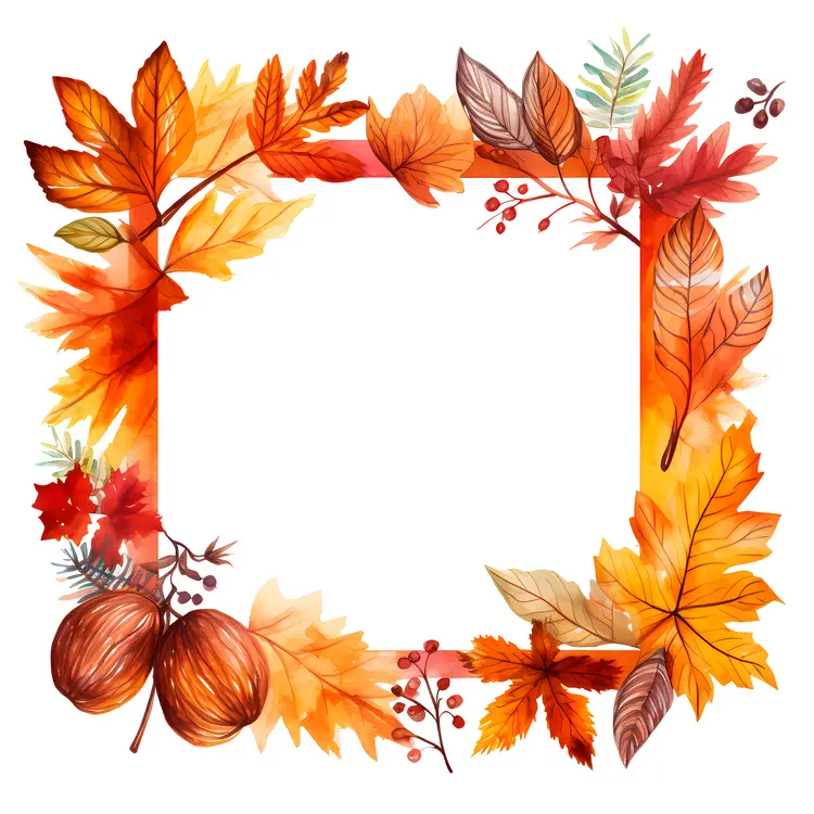 Autumn Leaves Frame with Nuts and Berries