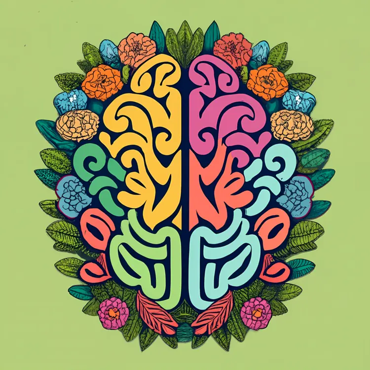 Colorful Brain Illustration with Flowers