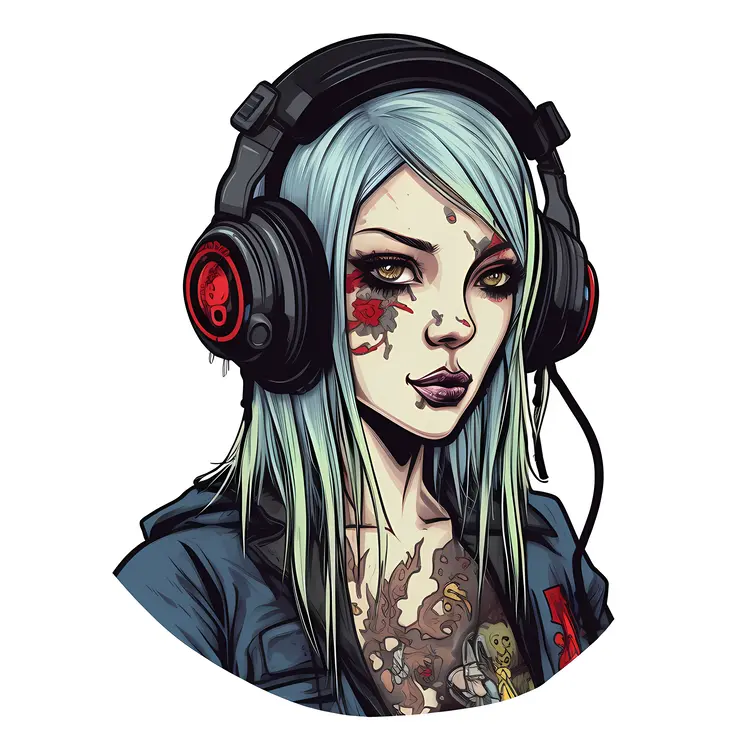 Cool Girl with Headphones and Tattoos