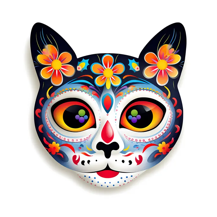 Colorful Cat Mask for Day of the Dead Celebration