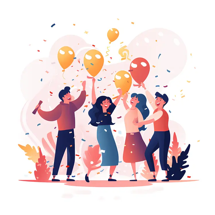 Friends Celebrating with Balloons