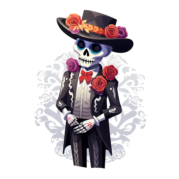 Skeleton with Hat and Bow Tie for Day of the Dead