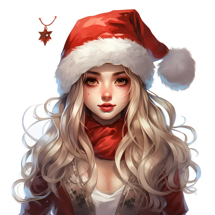 Blonde Girl in Santa Hat with Scarf