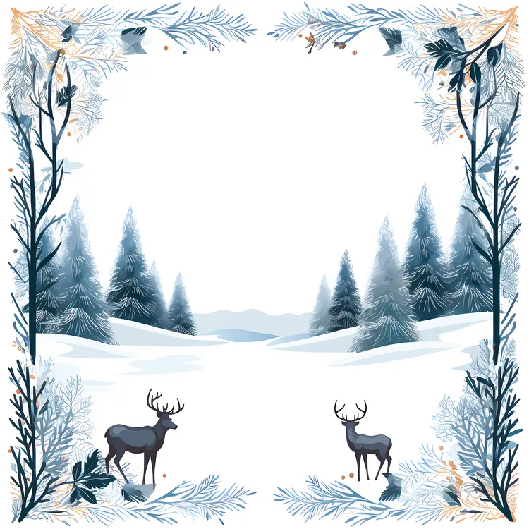 Winter Landscape with Deer and Snowy Trees