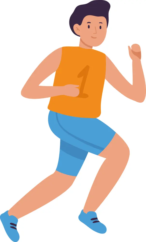 Running boy in orange and blue sportswear