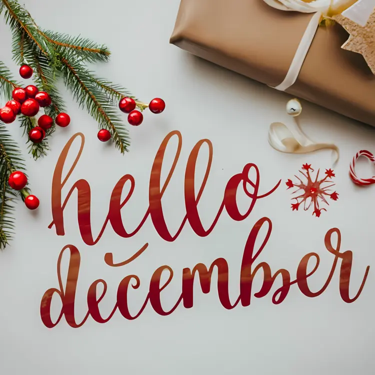 Hello December with Pine and Ornaments