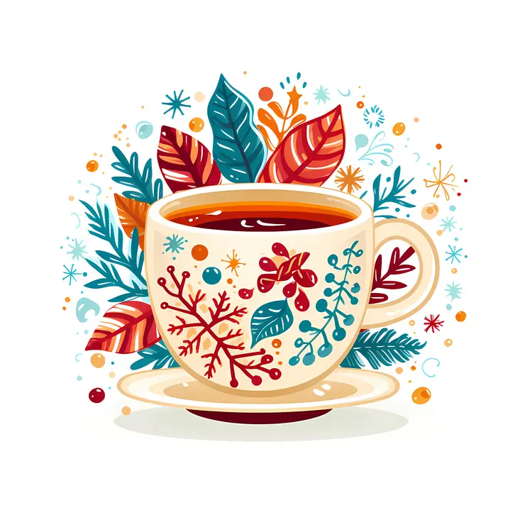Decorative Cup with Coffee and Leaves