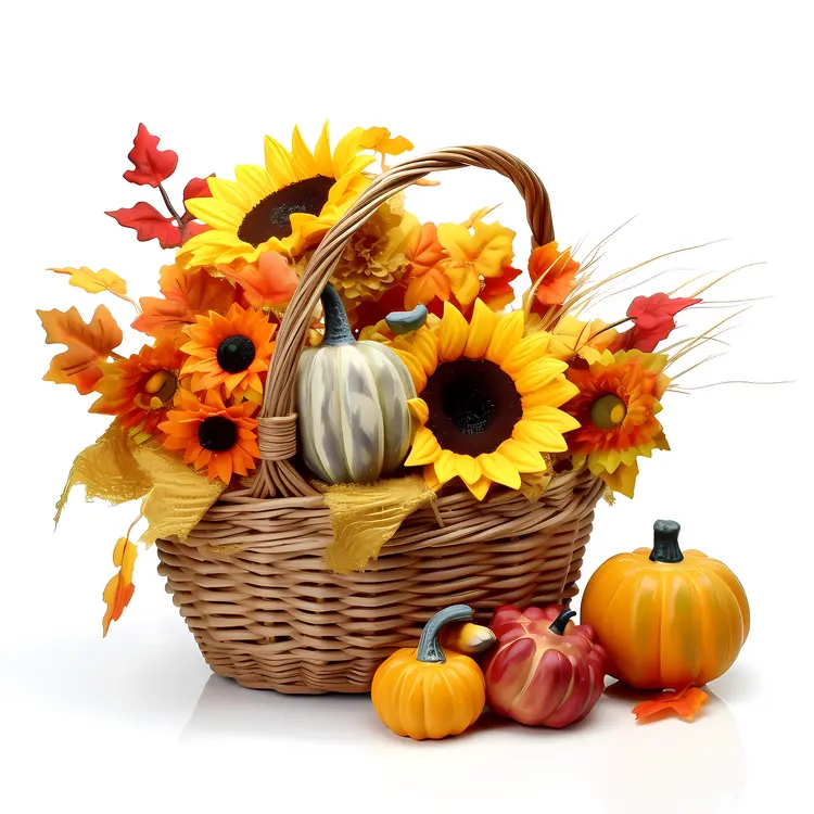 Basket with Sunflowers and Gourds for Thanksgiving