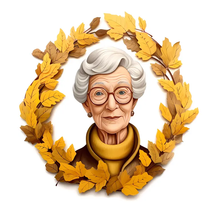 Elderly Woman Portrait with Autumn Wreath