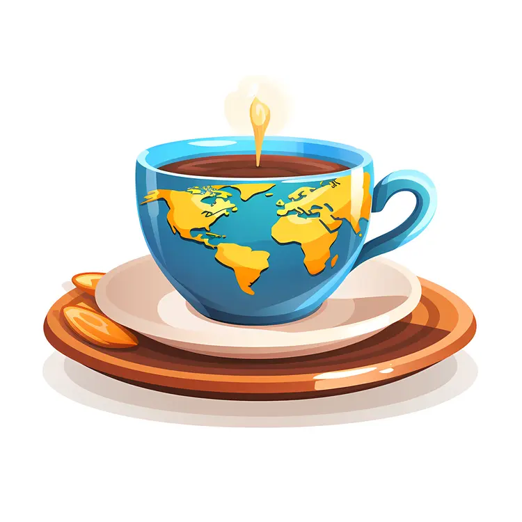 World Map Coffee Cup on Saucer