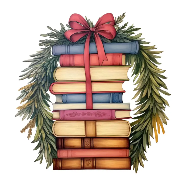 Festive Stack of Books with Christmas Wreath
